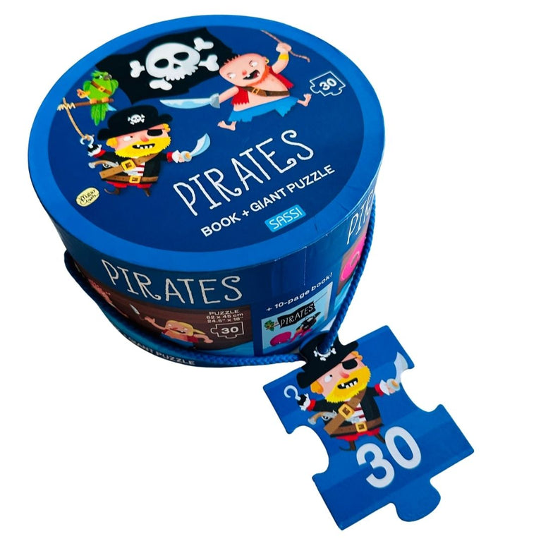 Sassi Book And Giant Puzzle Round Box - Pirates