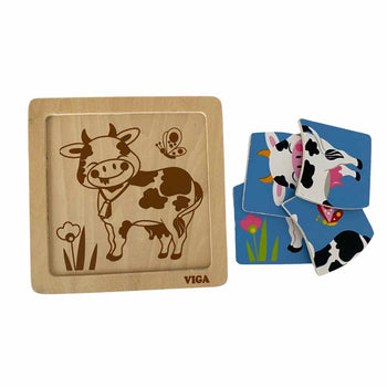 VIGA Toys Wooden Farm Animal Puzzle (4-piece)