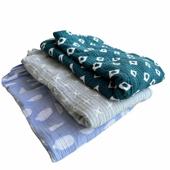 Crate&kids Organic Baby Swaddles (3-Pack) - Blue Charms