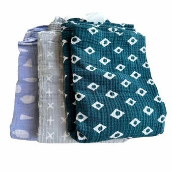 Crate&kids Organic Baby Swaddles (3-Pack) - Blue Charms