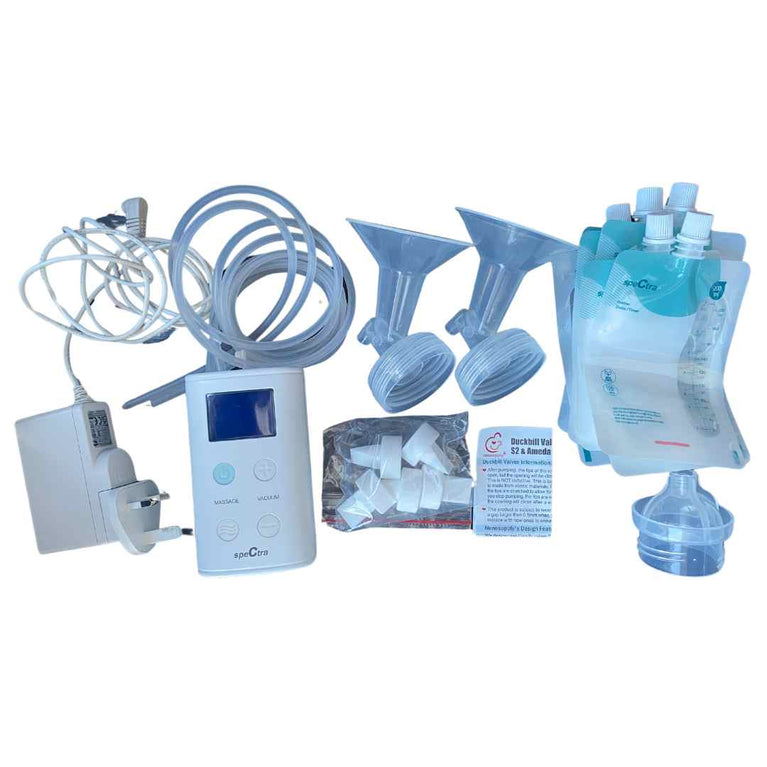 SPECTRA 9 Plus Portable Double Electric Breast Pump + 5 Duckbill Valves + Breast Milk Storage Bags