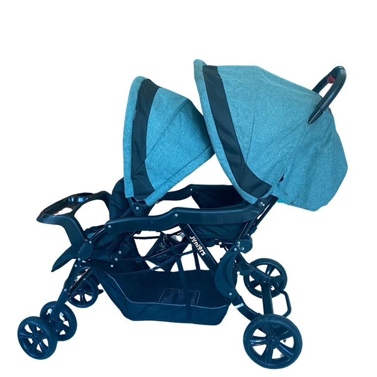 Juniors Tandem Baby Twin Stroller with Canopy - Cadet Blue