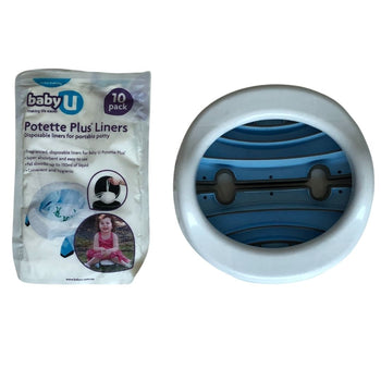 Potette Plus 2-in-1 Portable Potty Seat - White & Blue with Seat Liners