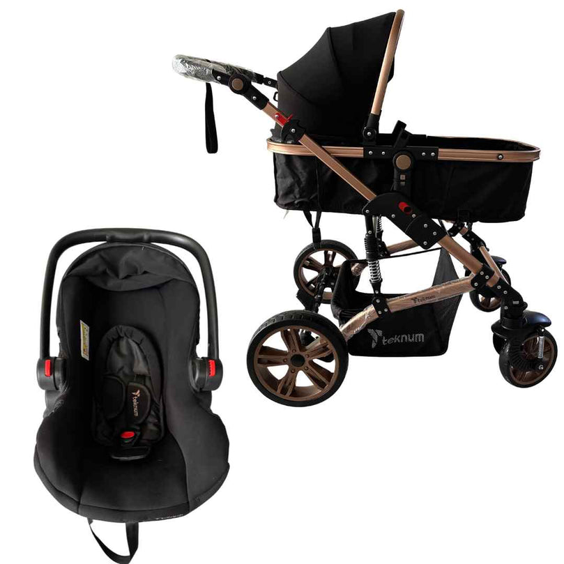 Teknum-3-in-1-Pram-Stroller-+-Bassinet-+-Infant-Car-Seat-Black-1