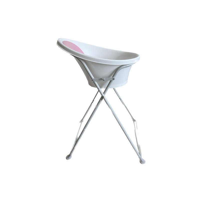 Shnuggle-Baby-Bath-Tub-with-Foam-Back-Rest-Foldable-Stand-White-with-Pink-Image 1