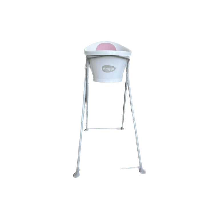 Shnuggle-Baby-Bath-Tub-with-Foam-Back-Rest-Foldable-Stand-White-with-Pink-Image 2