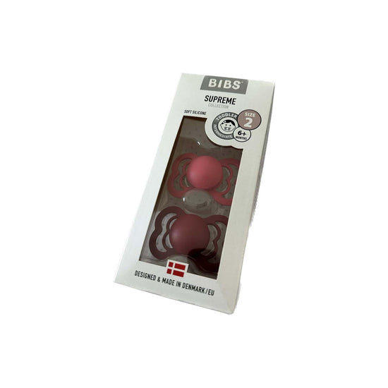 Bibs-Supreme-Silicone-Pacifier-Size-2-Pack-of-2-Coral-and-Ruby-Image 1