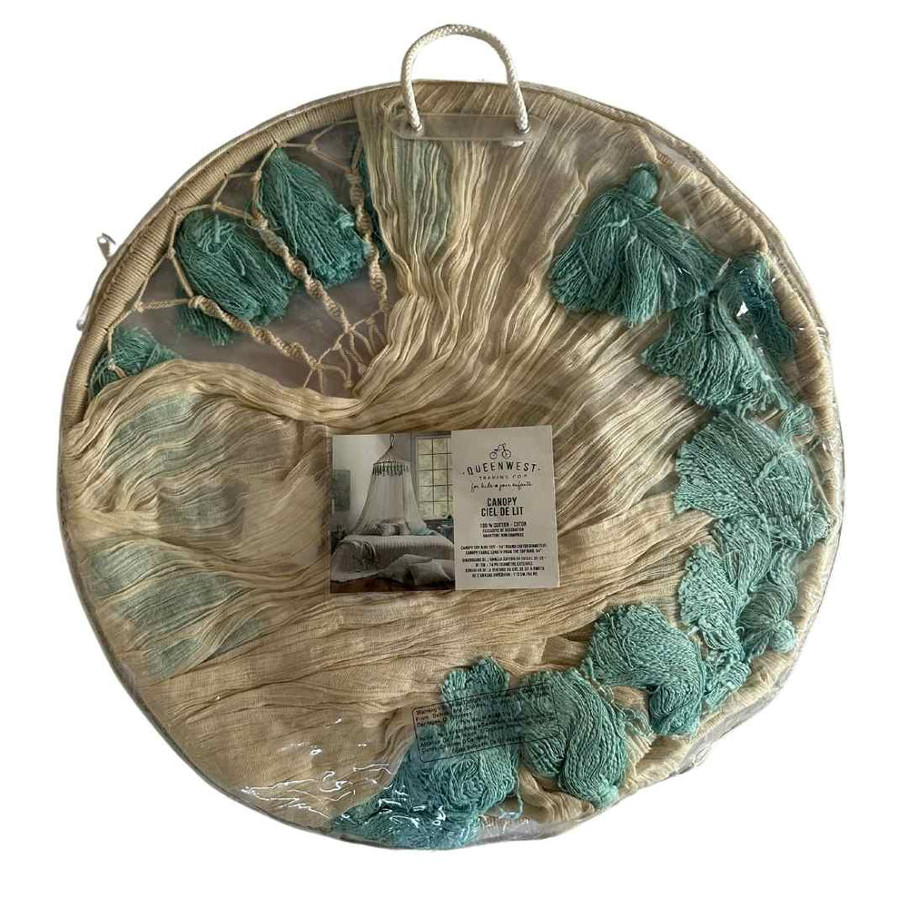 Secondful Queenwest Trading Co Canopy for Kids Bed Aqua Blue & Beige